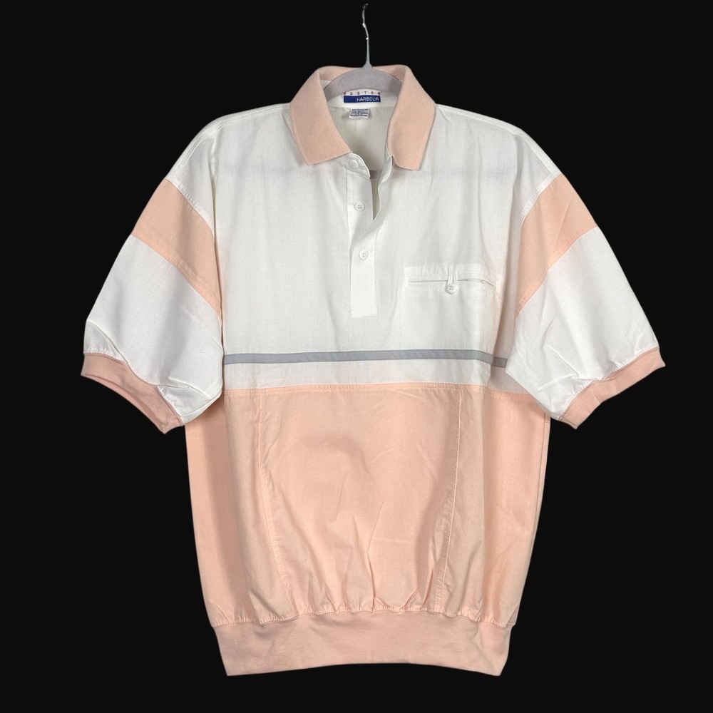 Boston Harbour Vintage Mens Colorblock Polo Shirt Peach White Size‎ M RN 31775